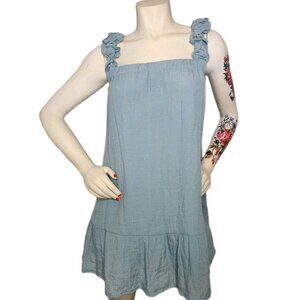 Sweet Wanderer Swing Ruffle Dress Small Teal